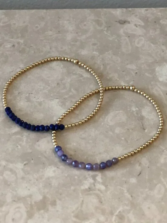 Karen Lazar - 2MM Yellow Gold Filled Bracelet with Royal Blue Stones - Picture 3 of 5